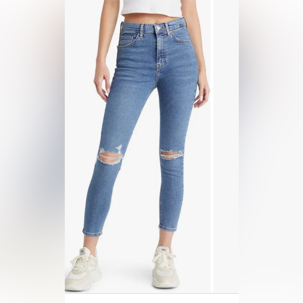 Topshop Jamie Ripped Ankle Skinny Jeans - Size W32